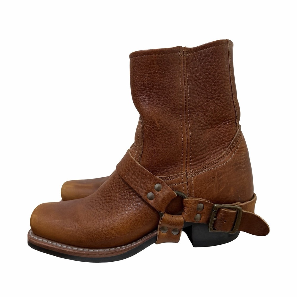 VTG Frye‎ Womens Harness Square Toe Leather Short Boots US 7 Brown Western Barn